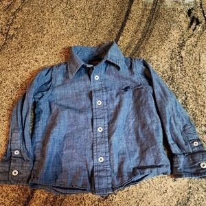 Wrangler Boys Size 24months‎ Blue Long Sleeve Button-Down Cotton Shirt blue Logo